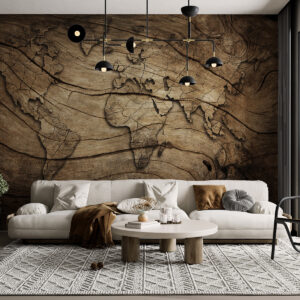 Carta da parati mappa del mondo su legno