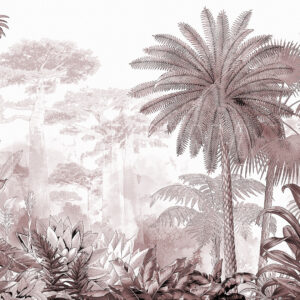 Carta da parati Tropici. Disegno a inchiostro con colori viola