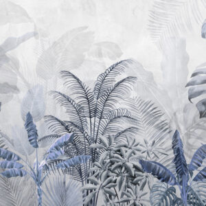 Carta da parati Palme di colore grigio in colori blu
