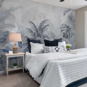 Carta da parati Palme di colore grigio in colori blu