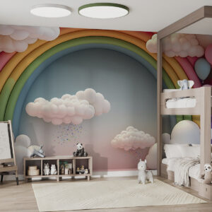 Carta da parati Arcobaleno 3D con nuvole