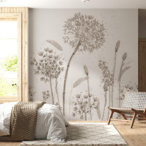 Carta da parati Grandi fiori di prato di denti di leone minimalismo loft in stile monocromatico
