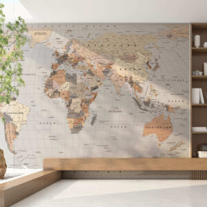 Carta da parati Una mappa politica del mondo in beige con bandiere in tedesco