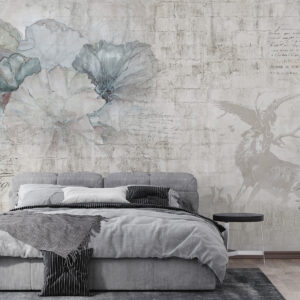 Carta da parati Fiori e caccia in stile grunge