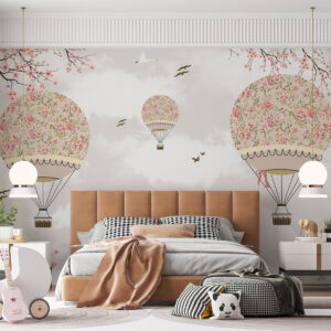 Carta da parati Palloncini in fiori e rami di sakura