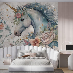 Carta da parati Unicorno in fiori