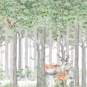 Carta da parati Animali della foresta, cervi e gufi