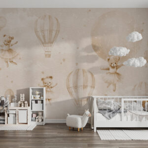 Carta da parati Orsetti ballerina e palloncini beige