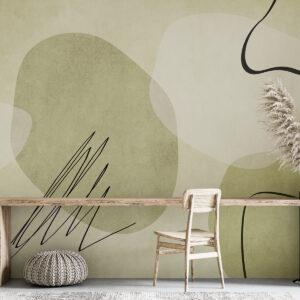 Carta da parati Astrazione boho, spot, geometrica, linee, strutturate, sfumature di verde