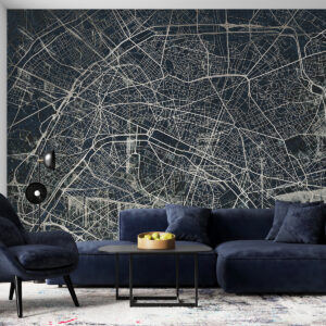 Carta da parati Mappa della città di Parigi, disegno al tratto, architettura, Francia, colori scuri