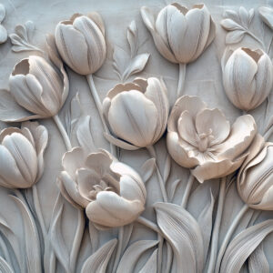Carta da parati arte floreale 3D con graziosi tulipani in colore grigio