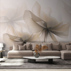 Carta da parati Grandi fiori beige traslucidi