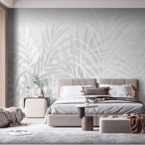 Carta da parati Foglie tropicali di tendenza di colore grigio