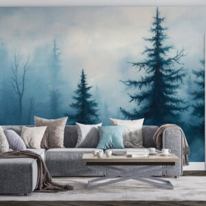 Carta da parati Foresta blu scuro, pittura a olio, pennellate, natura