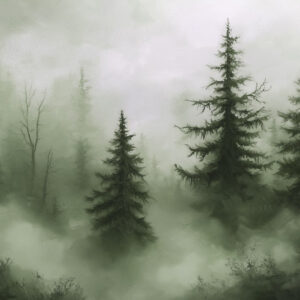 Carta da parati Foresta verde scuro, pittura a olio, pennellate, natura