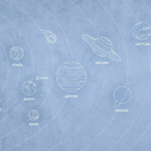 Carta da parati Sistema solare in stile minimalista su sfondo blu strutturato
