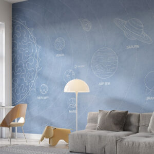 Carta da parati Sistema solare in stile minimalista su sfondo blu strutturato