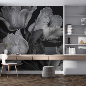 Carta da parati Tulipani in bianco e nero in stile fotorealistico