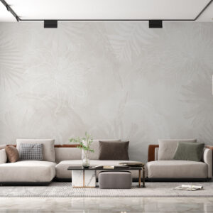 Carta da parati Foglie tropicali con effetto grunge in colore chiaro