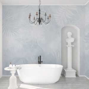 Carta da parati Fogliame tropicale effetto grunge con sfumature blu