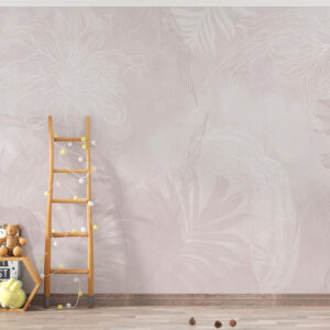 Carta da parati Fogliame tropicale effetto grunge con sfumature rosa