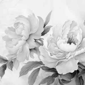 Carta da parati Lussuose peonie nei toni del grigio, con delicati dettagli di petali e foglie, che creano un'atmosfera elegante e serena