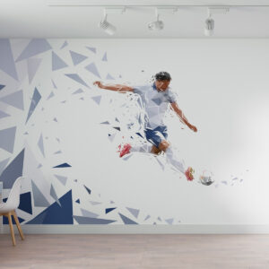 Carta da parati Calciatore dinamico in stile low-poly che colpisce il pallone