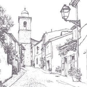 Carta da parati Strada della città, bella architettura, edifici, Mediterraneo, disegno al tratto, colore beige