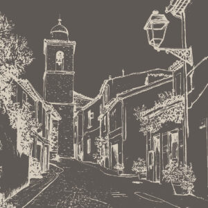 Carta da parati Strada della città, bella architettura, edifici, Mediterraneo, disegno al tratto, colore scuro