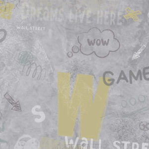 Carta da parati Design in stile street art con scritte di colore giallo su sfondo di muro di cemento
