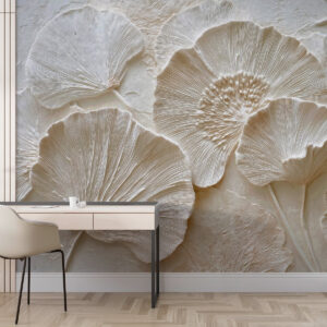 Carta da parati Voluminose foglie di ginkgo in leggero stile goffrato