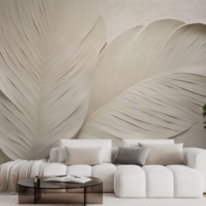 Carta da parati Foglie beige in rilievo con ombre morbide