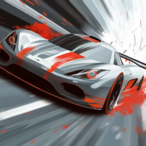 Carta da parati auto sportiva dinamica in stile disegno digitale con accenti rossi
