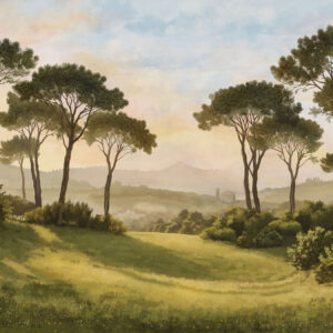 Carta da parati Paesaggio con alberi nella calda luce del tramonto