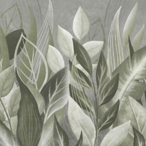 Carta da parati Foglie astratte nei toni del grigio-verde