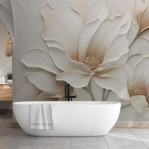 Carta da parati Rilievo floreale beige in rilievo, primo piano