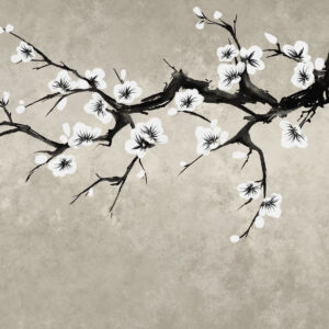 Carta da parati Ramo con fiori bianchi in stile minimalista