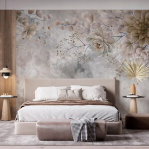 Carta da parati Fiori fantasiosi in stile retrò nell'immagine qui sopra, nei toni del beige e del marrone