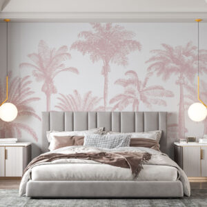 Carta da parati Oasi di palme tropicali colore rosa minimale