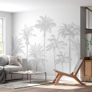 Carta da parati Oasi di palme tropicali colore grigio minimale