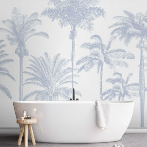 Carta da parati Oasi di palme tropicali colore blu minimale