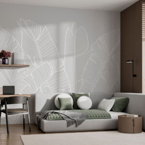 Carta da parati Foglie di banano tropicali colore grigio minimalismo nuova tendenza