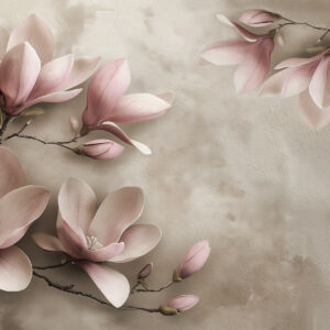 Carta da parati Delicate magnolie rosa su un muro di cemento in tonalità seppia
