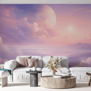 Carta da parati Magico cielo rosa-viola con luna e nuvole
