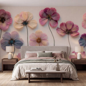 Carta da parati Composizione da erbario con effetto fiori pressati e texture 3D